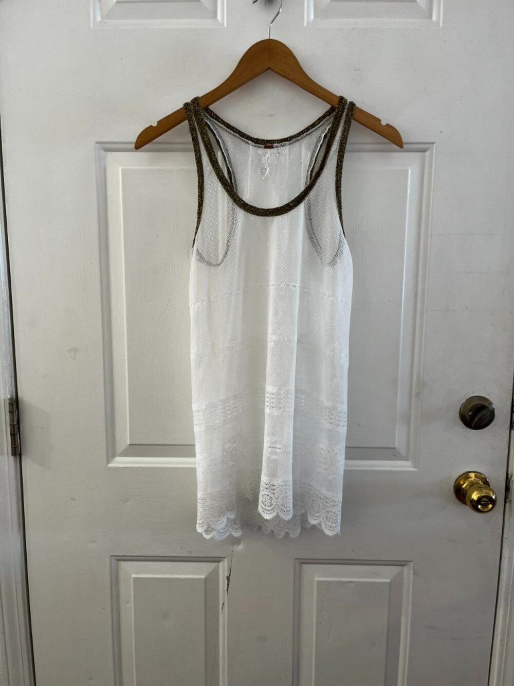 Free People Woman's Crocheted Lace Long Swim Cover-Up Tank Top Sz xs